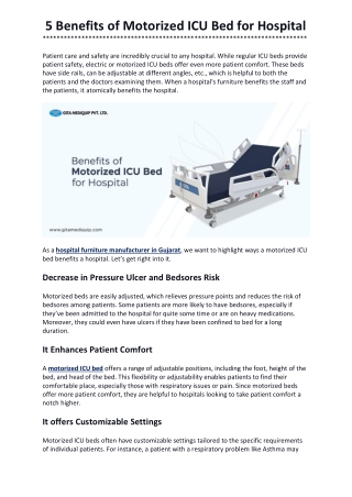 5 Benefits of Motorized ICU Bed for Hospital