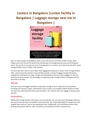 Lockers in Bangalore