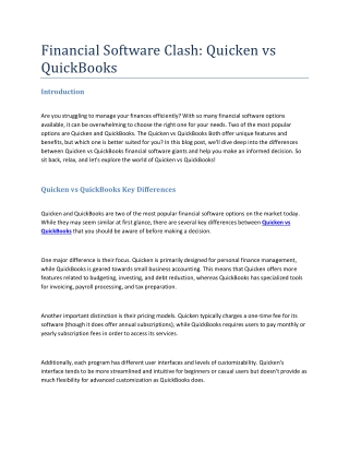 Financial Software Clash- Quicken vs QuickBooks