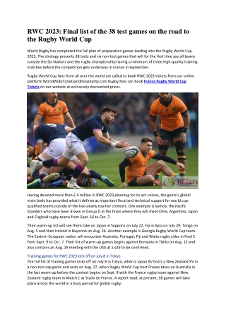 RWC 2023 Final list of the 38 test games on the road to the Rugby World Cup