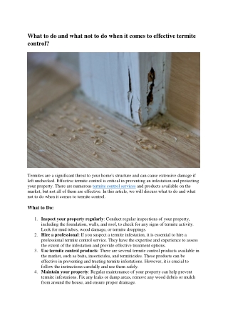 What to do and what not to do when it comes to effective termite control