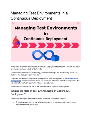 Managing Test Environments in a Continuous Deployment