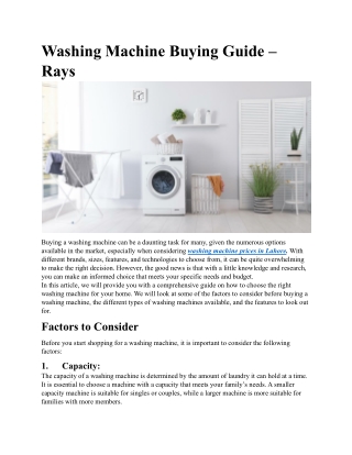 Washing Machine Buying Guide