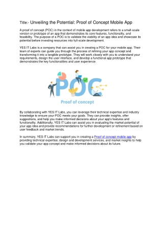 Proof of Concept Mobile App