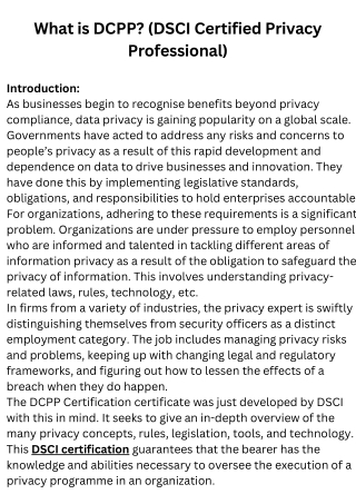 What is DCPP (DSCI Certified Privacy Professional)