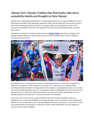 Olympic Paris  Olympic Triathlon Star Brad Snyder talks about accessibility identity and thoughts on Paris Olympic