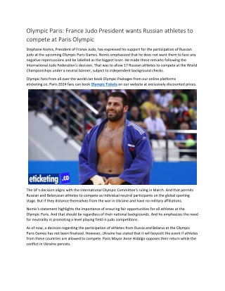 Olympic Paris France Judo President wants Russian athletes to compete at Paris Olympic