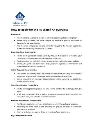 How to apply for the PE Exam An overview