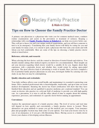 Tips on How to Choose the Family Practice Doctor