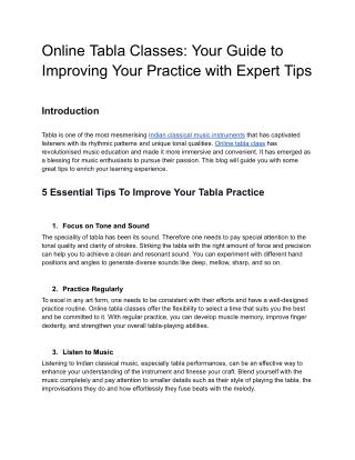 Online Tabla Classes: Your Guide to Improving Your Practice with Expert Tips