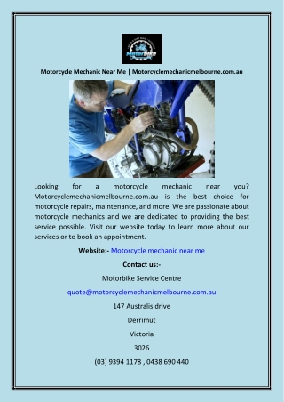 Motorcycle Mechanic Near Me  Motorcyclemechanicmelbourne.com