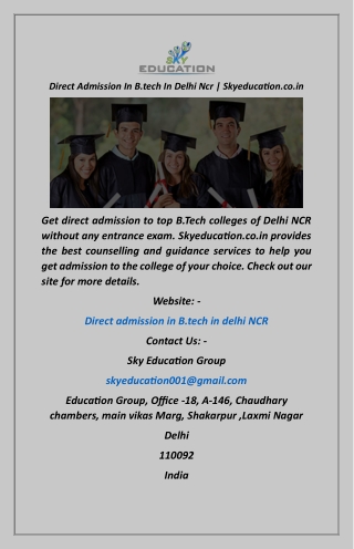 Direct Admission In B.tech In Delhi Ncr  Skyeducation.co.in