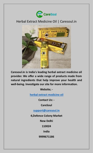 Herbal Extract Medicine Oil  Caresoul.in