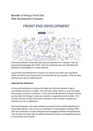 Benefits of Hiring a Front End Web Development Company
