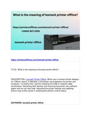 What is the meaning of lexmark printer offline?