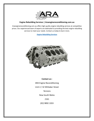 Engine Rebuilding Services  Araenginereconditioning.com.au