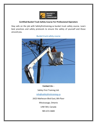 Certified Bucket Truck Safety Course For Professional Operators