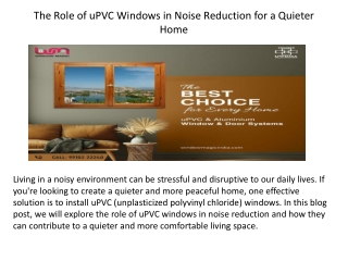 The Role of uPVC Windows in Noise Reduction