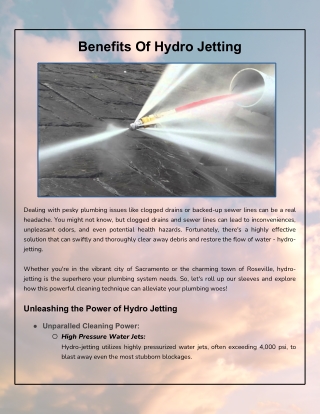 Positive Aspects of Hydro Jetting