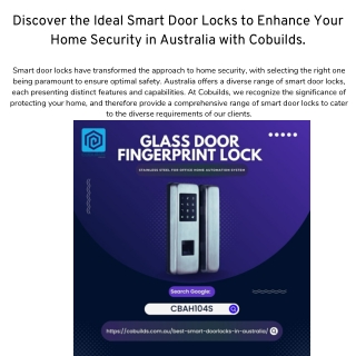 Discover the Ideal Smart Door Locks to Enhance Your Home Security in Australia with Cobuilds.