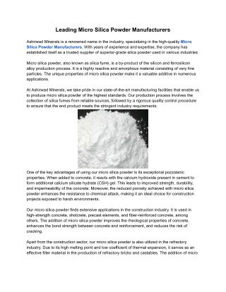 Pdf-Leading Micro Silica Powder Manufacturers