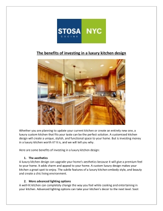 Stosa Cucine New York - The benefits of investing in a luxury kitchen design