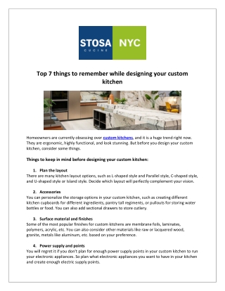 Stosa Cucine New York - Top 7 things to remember while designing your custom kitchen