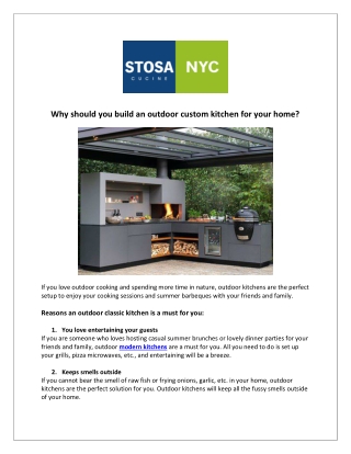 Stosa Cucine NY - Why should you build an outdoor custom kitchen for your home?