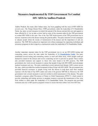 Measures Implemented By TDP Government To Combat HIV/AIDS In Andhra Pradesh