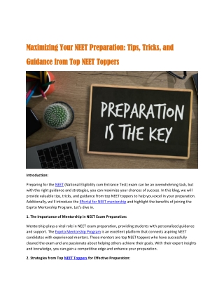 Maximizing Your NEET Preparation Tips&Tricks Guidance from Top NEET Toppers