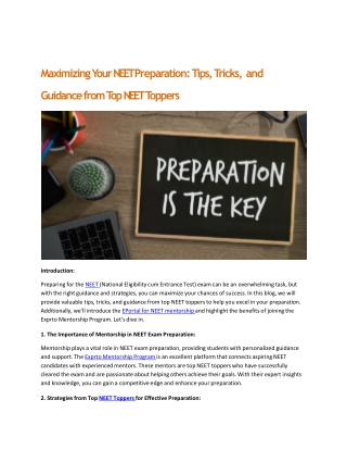 Maximizing Your NEET Preparation Tips&Tricks Guidance from Top NEET Toppers