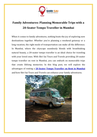 Family Adventures Planning Memorable Trips with a 20-Seater Tempo Traveller in Mumbai