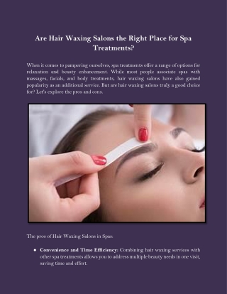 Are Hair Waxing Salons the Right Place for Spa Treatments