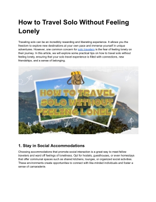 How to Travel Solo Without Feeling Lonely