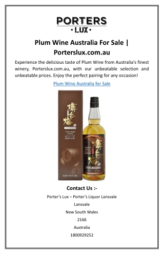 Plum Wine Australia For Sale | Porterslux.com.au