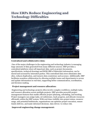 How ERPs Reduce Engineering and Technology Difficulties