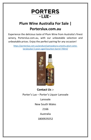 Plum Wine Australia For Sale | Porterslux.com.au