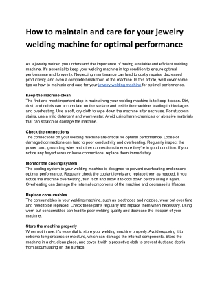 How to maintain and care for your jewelry welding machine for optimal performance