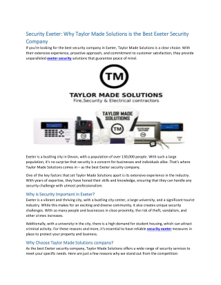 Security Exeter Why Taylor Made Solutions is the Best Exeter Security Company