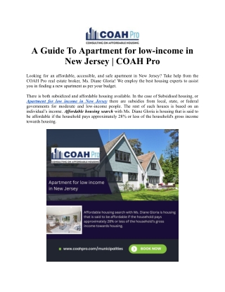A Guide To Apartment for low-income in New Jersey - COAH Pro