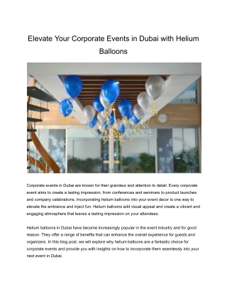 Helium Balloons Dubai For Corporate Events