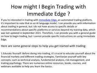 How might I Begin Trading with Immediate Edge