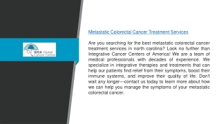 Metastatic Colorectal Cancer Treatment Services in North Carolina  Integrativecancercentersofamerica.com