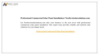 Professional Commercial Solar Panel Installation Nextlevelsolarsolutions.com