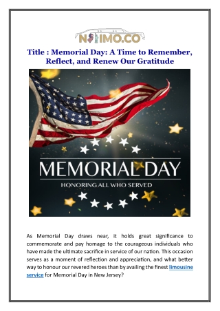 Memorial Day: A Time to Remember, Reflect, and Renew Our Gratitude