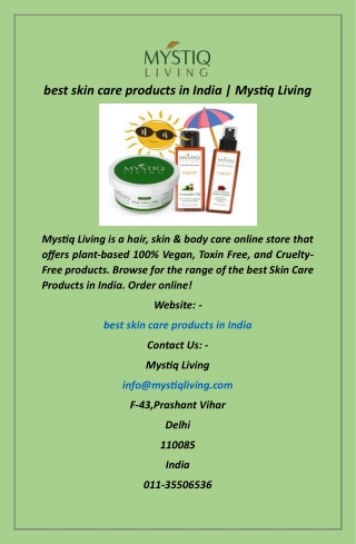 best skin care products in India  Mystiq Living