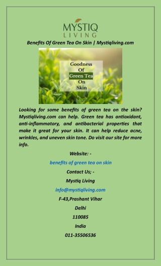 Benefits Of Green Tea On Skin  Mystiqliving