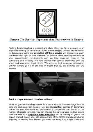 Geneva Car Service- Top event chauffeur service in Geneva