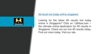 4d Result Live Today Online Singapore 126asia.com