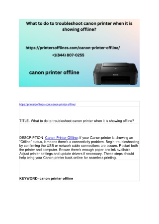 What to do to troubleshoot canon printer when it is showing offline?